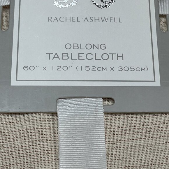 Rachel Ashwell Tablecloth Oblong 60" ×120" White Pink Heathered Metallic Fringe - Picture 4 of 5